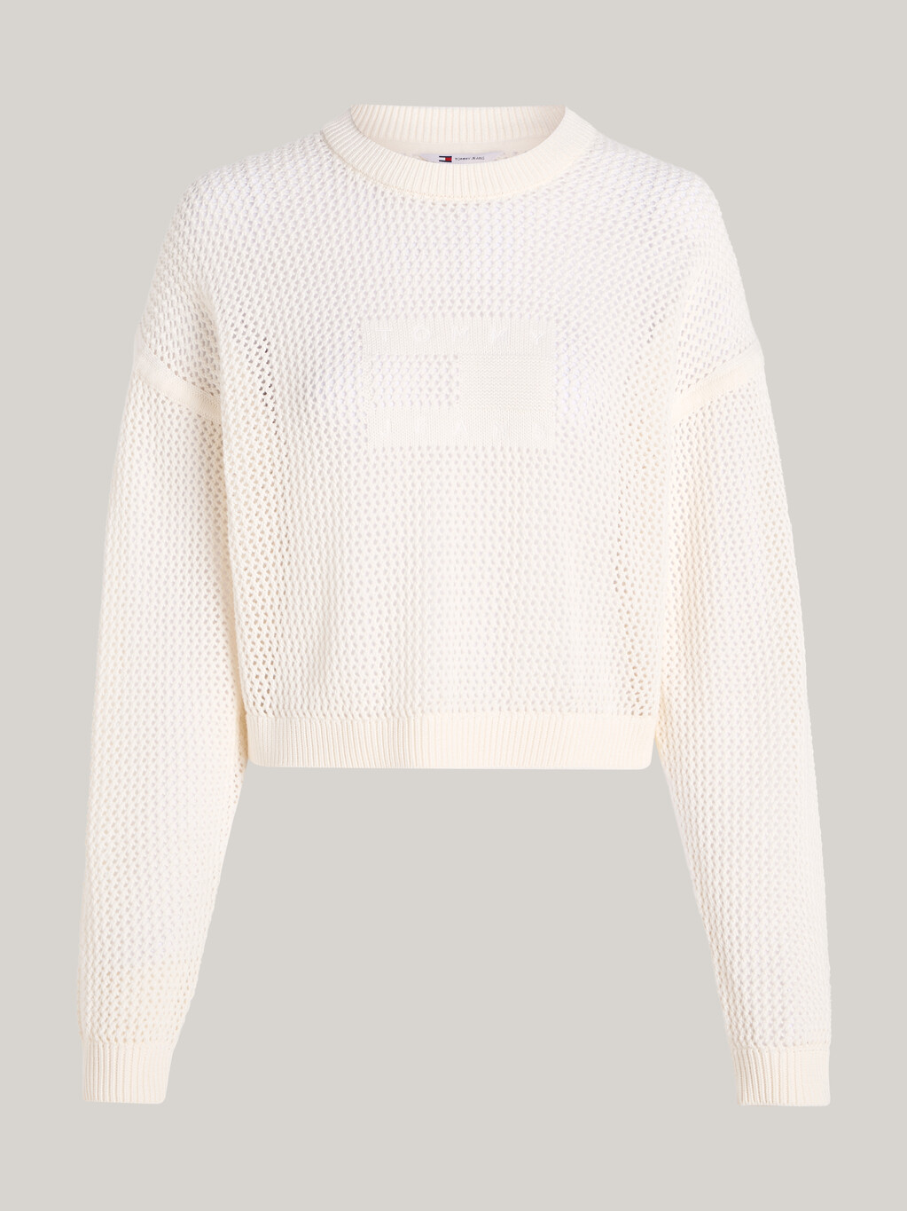 Open Knit Logo Relaxed Fit Jumper, Ancient White, hi-res