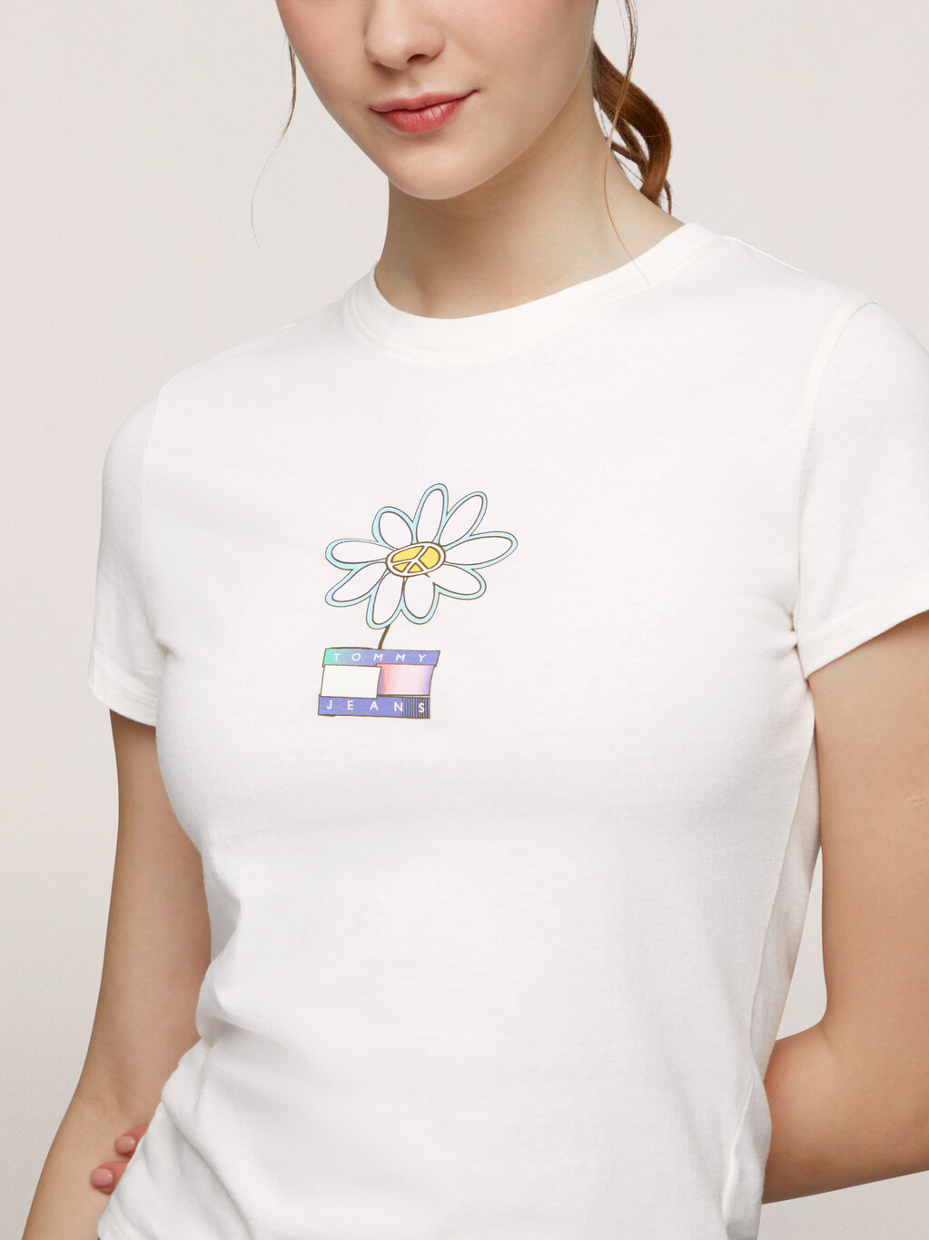Flower Print Slim T-Shirt, Ancient White, hi-res