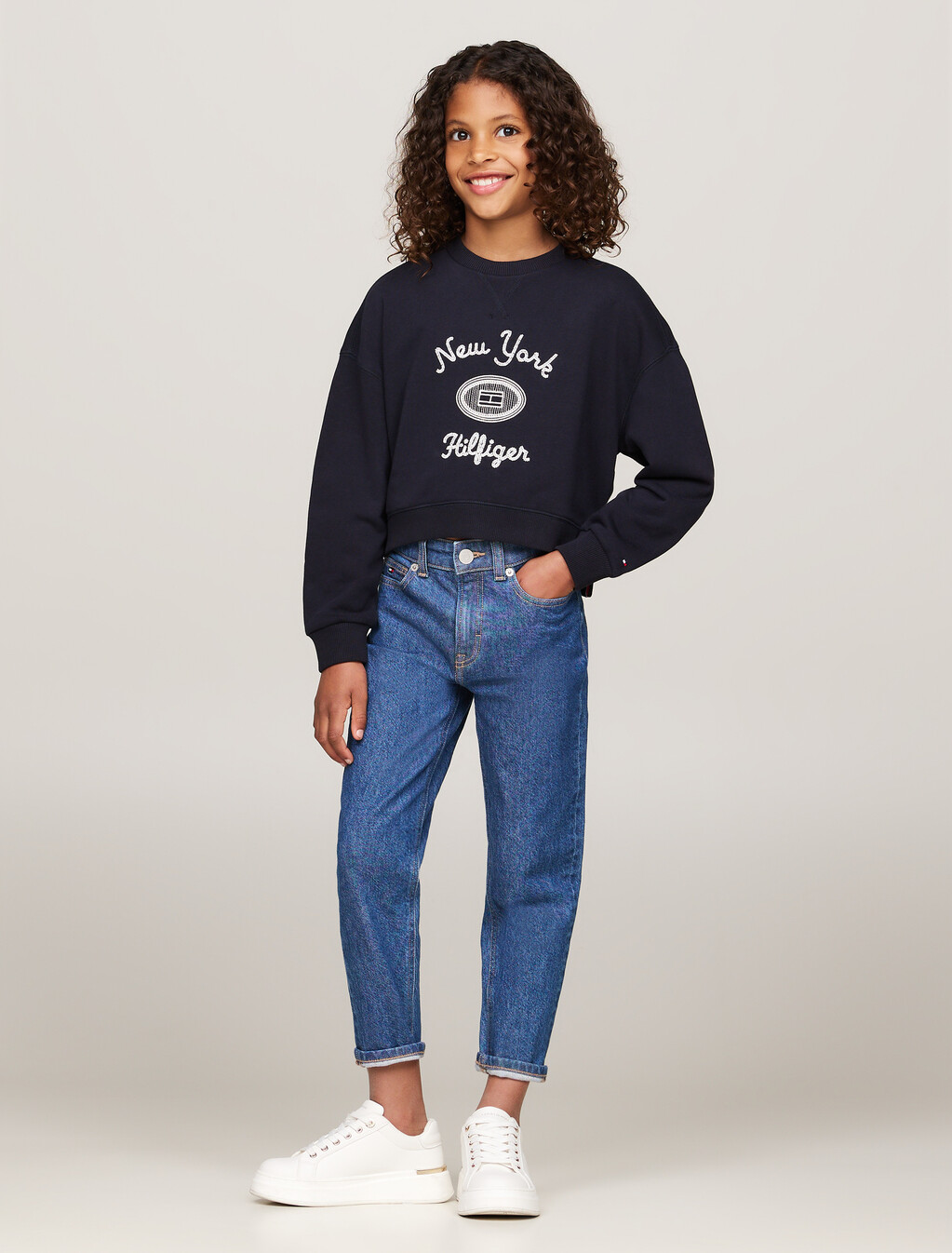 Textured Logo Embroidery Double Hem Jumper, Desert Sky, hi-res