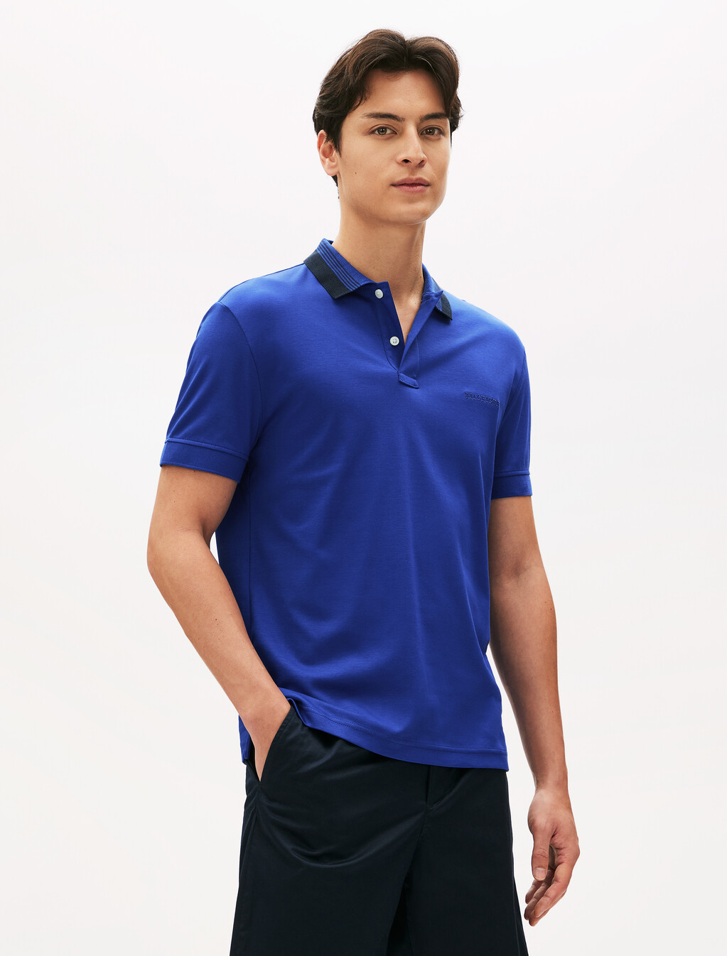 Interlock Contrast Collar Polo, Wedge Blue, hi-res