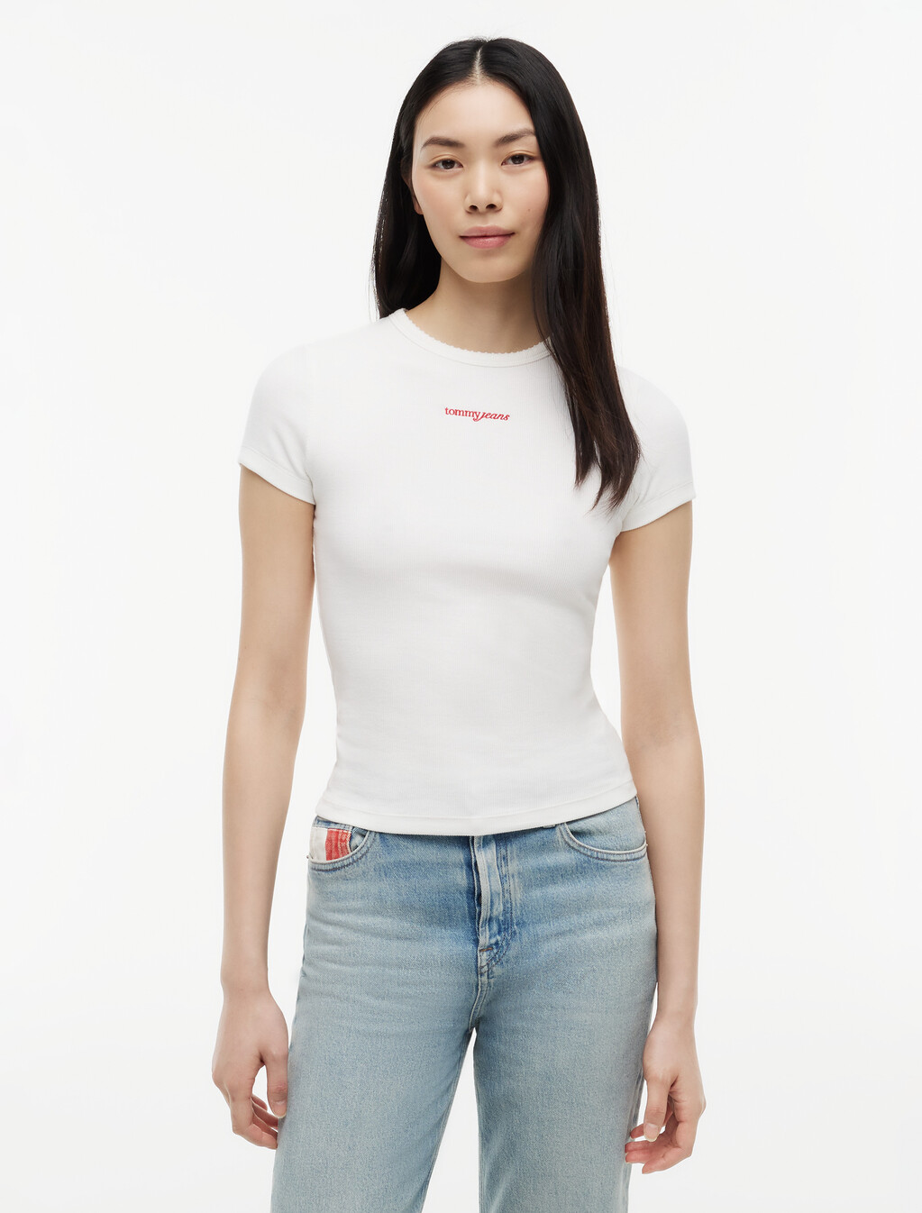 Logo Ribbed Slim T-Shirt, Ecru, hi-res