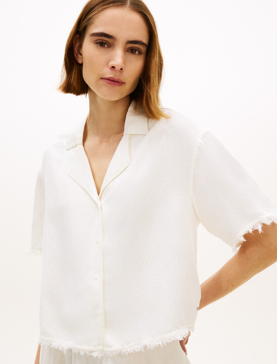 Relaxed Fit Frayed Linen Blend Shirt