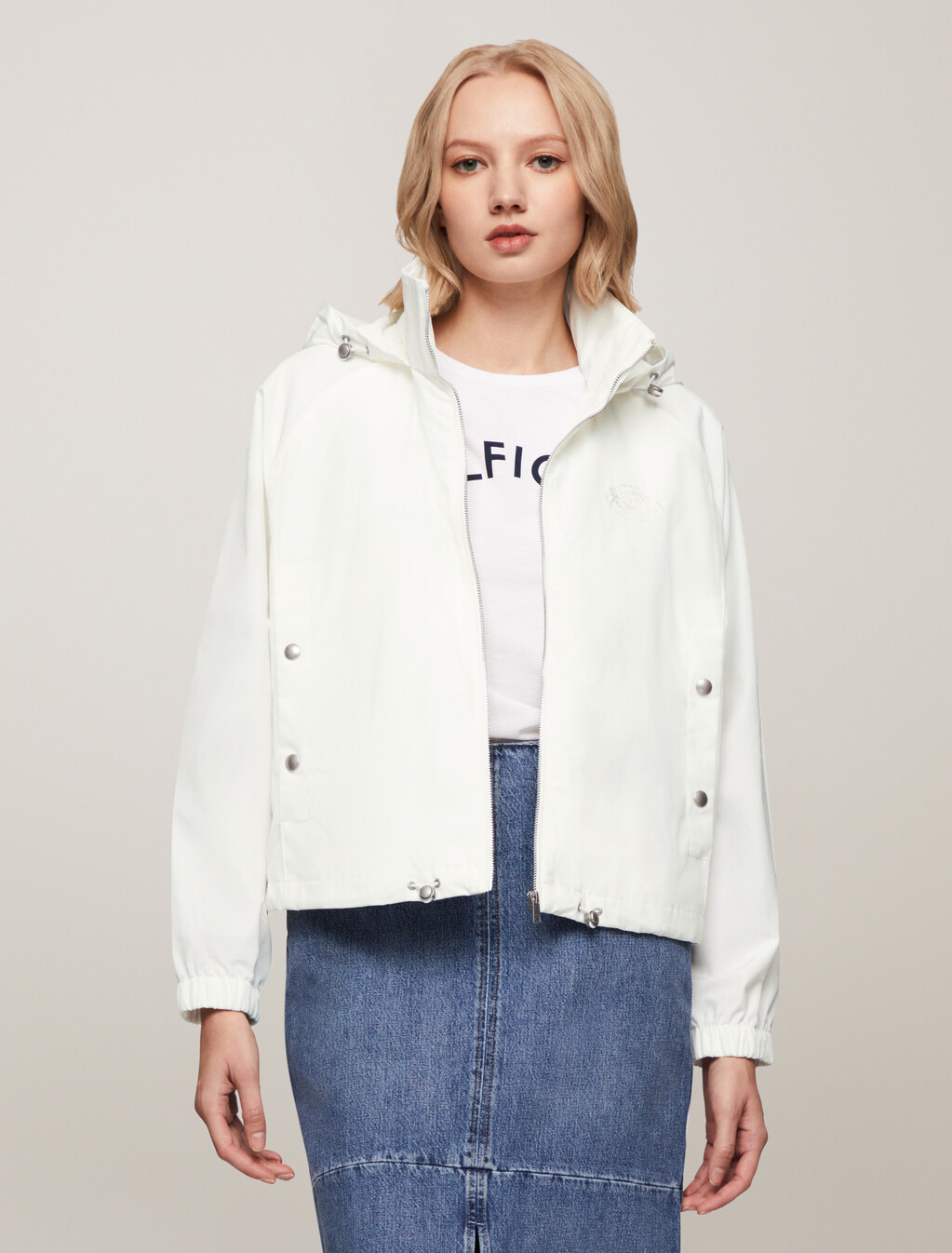 Crest Embroidery Windbreaker Jacket, Ecru, hi-res