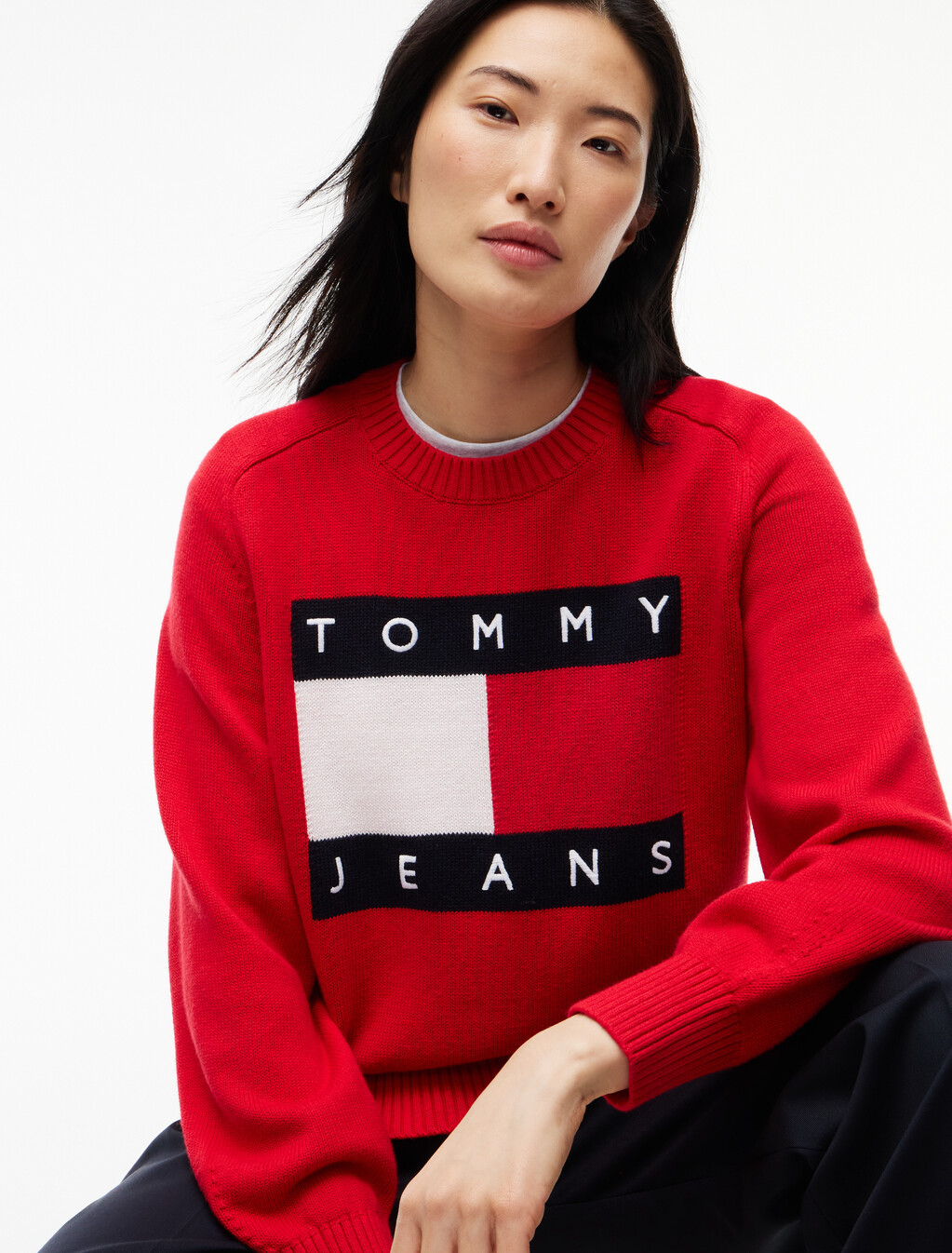 Tommy Flag Relaxed Crew Neck Jumper, Lavish Red, hi-res