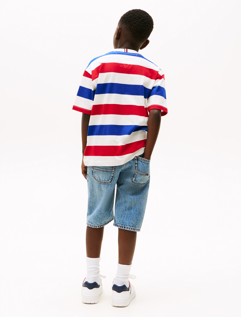 Flag Embroidery Crew Neck T-Shirt, Red Blue White Stripe, hi-res