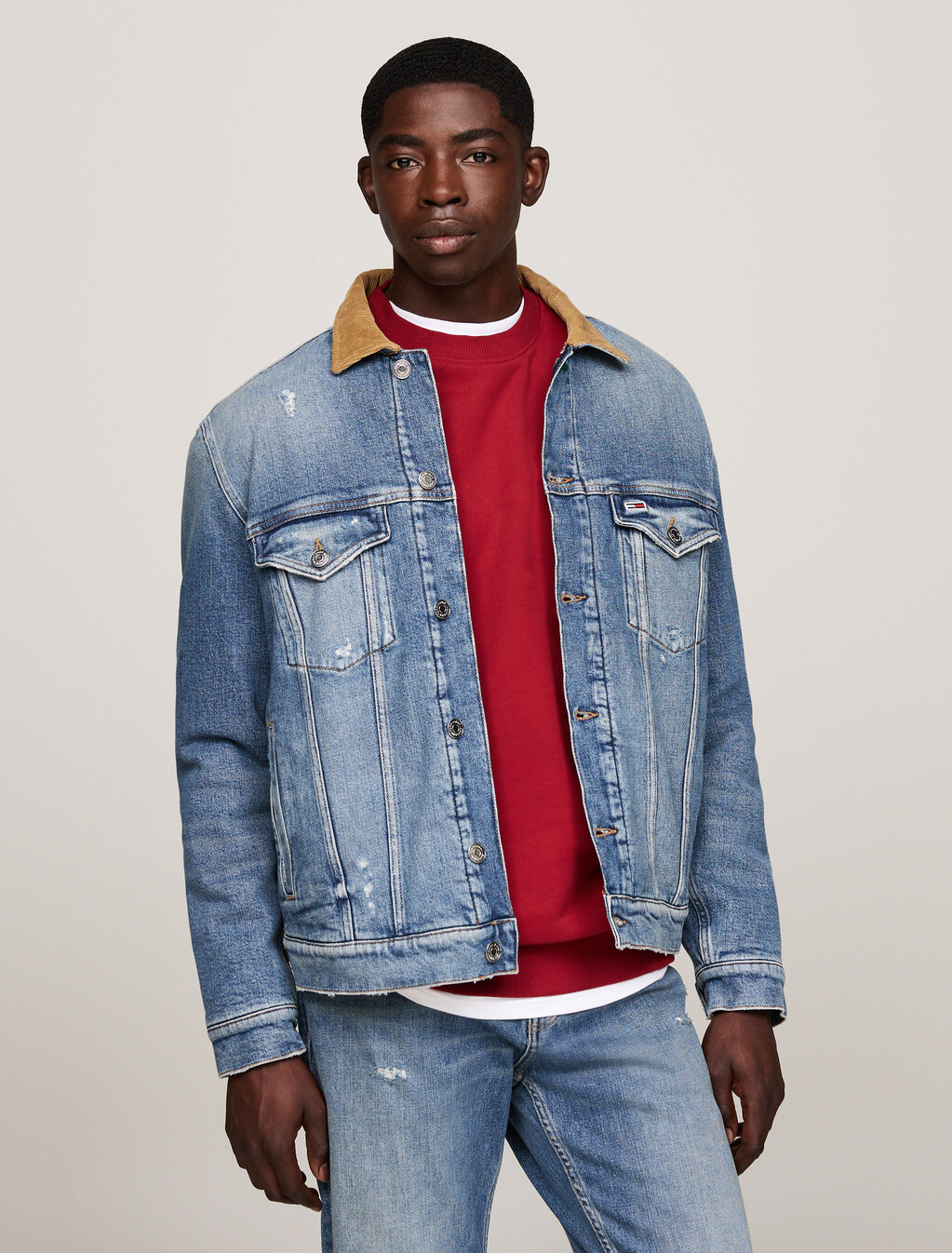 Ryan Distressed Denim Trucker Jacket, Denim Medium, hi-res