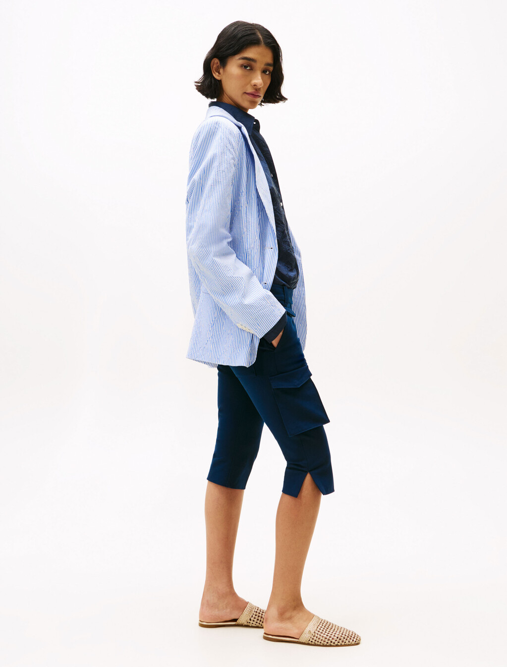 The Runway Collection Slim Cropped Cargo Trousers, Dark Night Navy, hi-res
