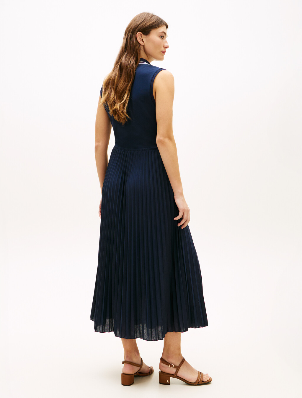 1985 Pleated Sleeveless Midi Polo Dress, Dark Night Navy, hi-res