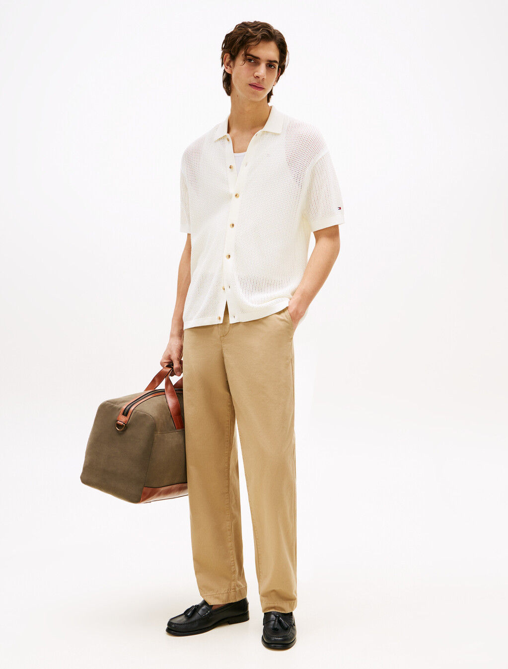 Structured Open Knit Overshirt, Ivory Petal, hi-res