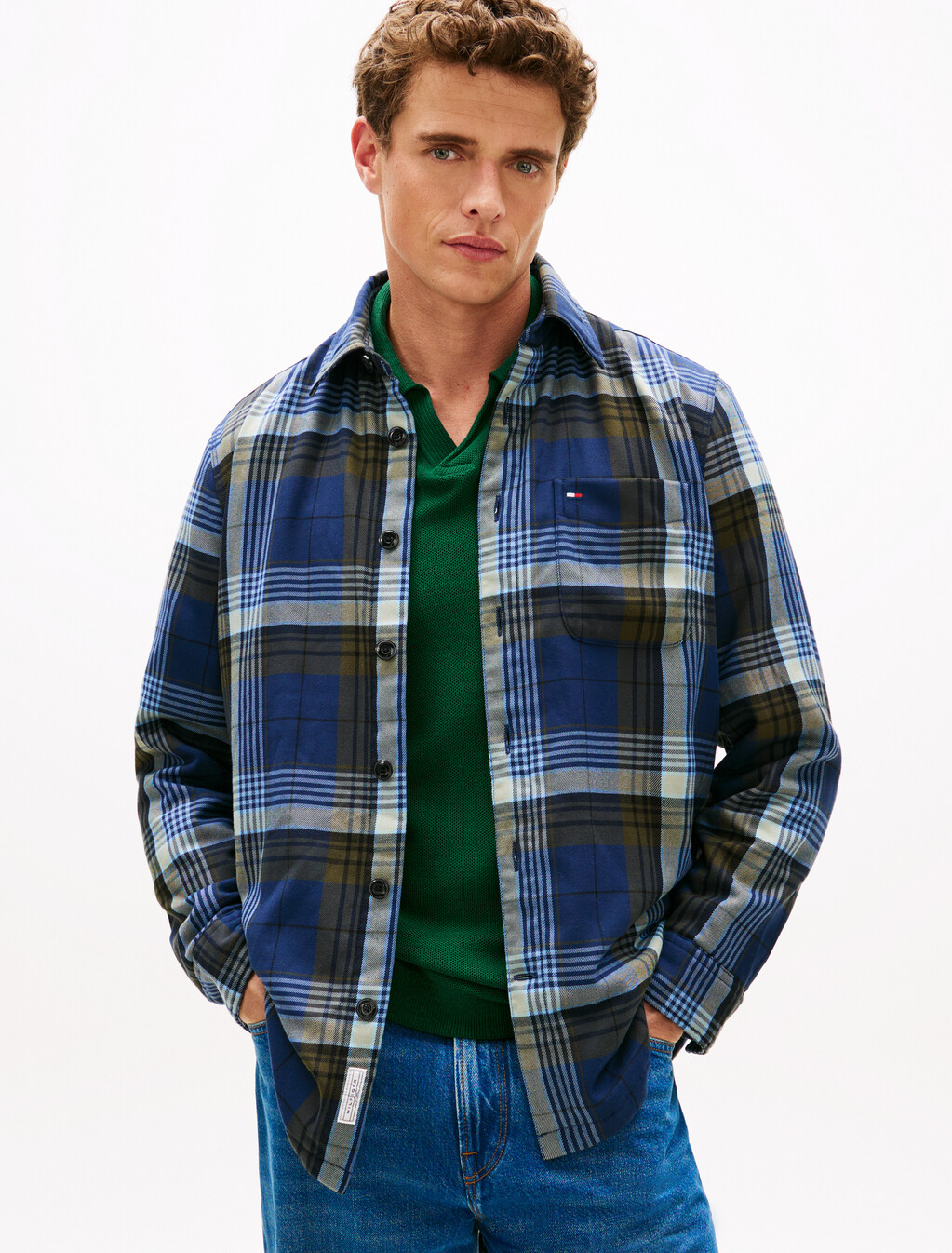 Twill Relaxed Fit Padded Overshirt, Pitch Blue / Check, hi-res