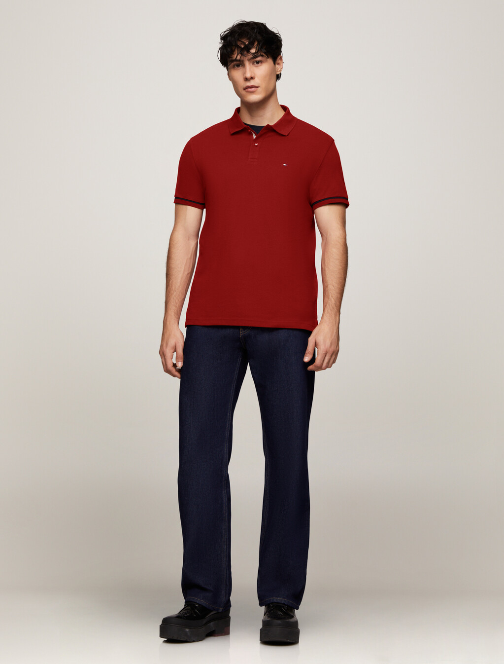 Logo Placket Stripe Cuff Polo, Dark Magma, hi-res