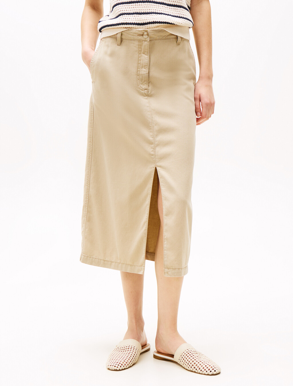 Midi Chino Skirt, Beige, hi-res