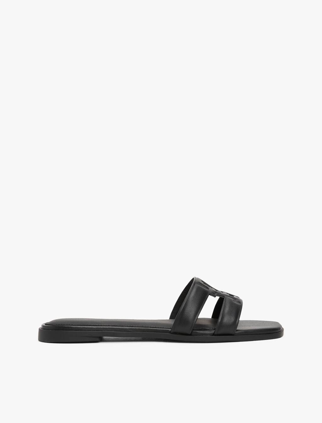 Leather TH Monogram Strap Mules, Black, hi-res