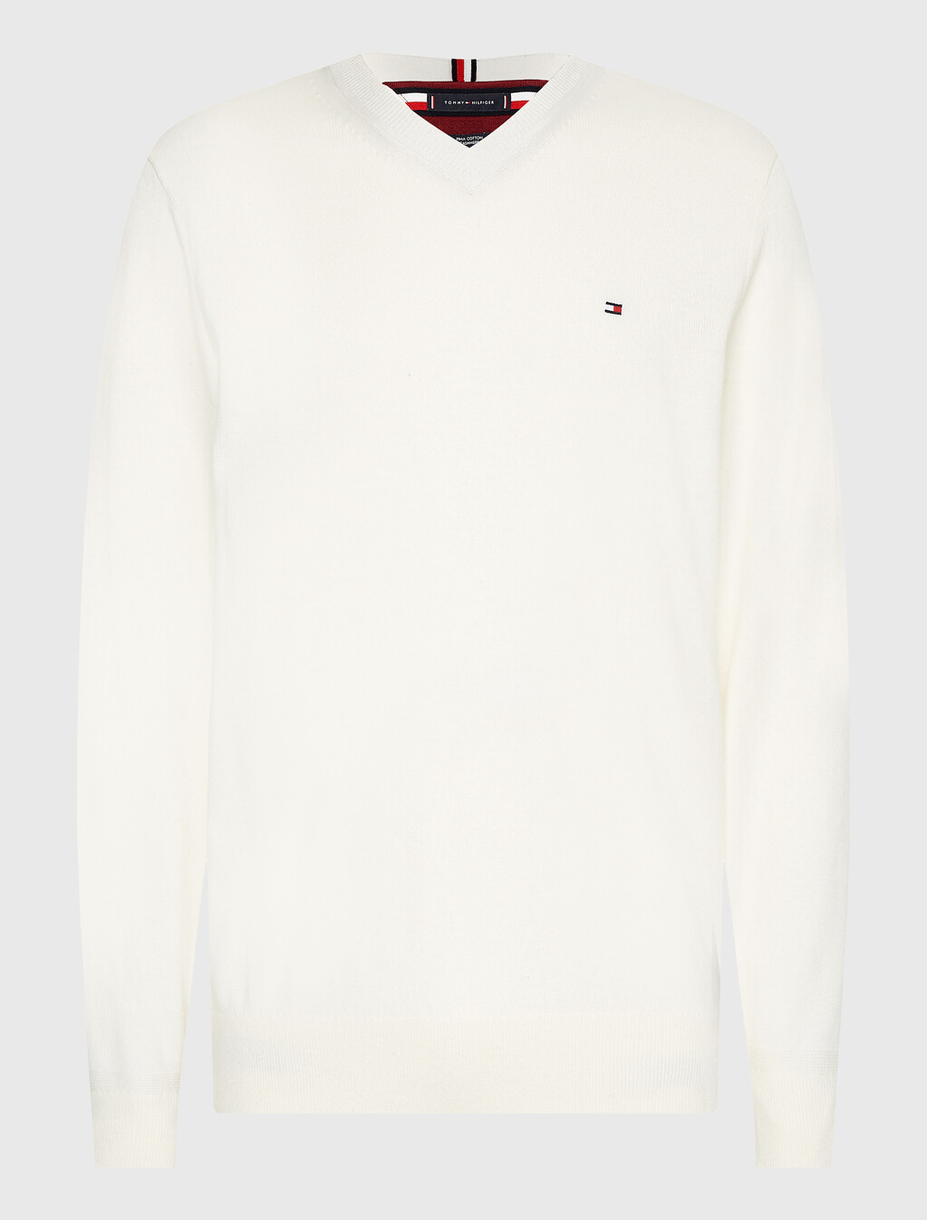 Cotton Cashmere V-Neck Jumper, Ivory, hi-res