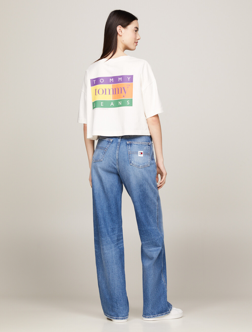 Oversized Back Logo Cropped T-Shirt, Ancient White, hi-res