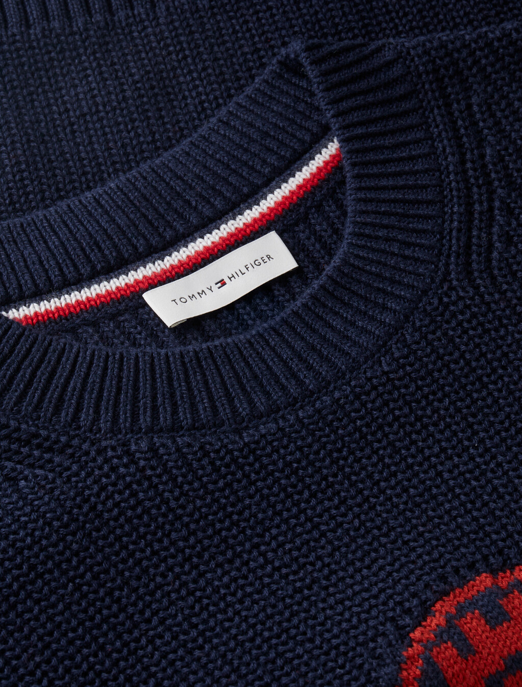 Intarsia Crest Crew Neck Jumper, Dark Blue, hi-res