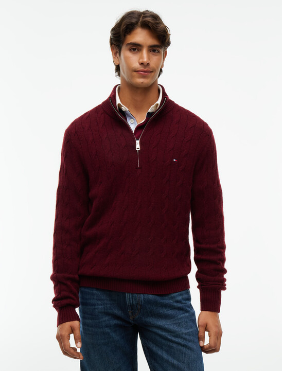 Pure Lambswool Cable Knit Quarter-Zip Jumper