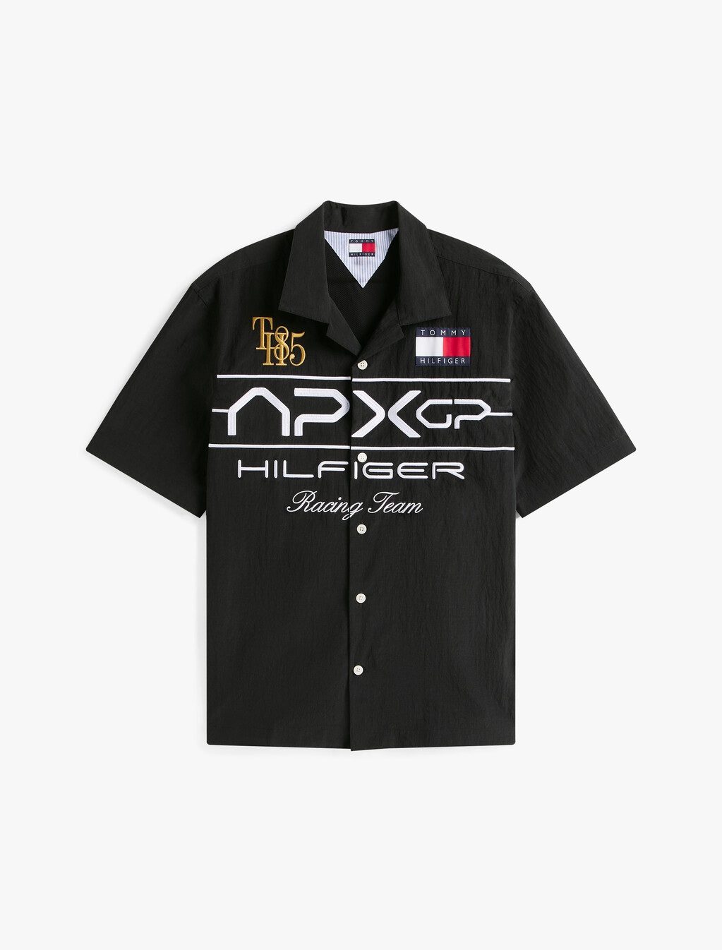 The APXGP Collection Regular Short Sleeve Satin Shirt, Black, hi-res