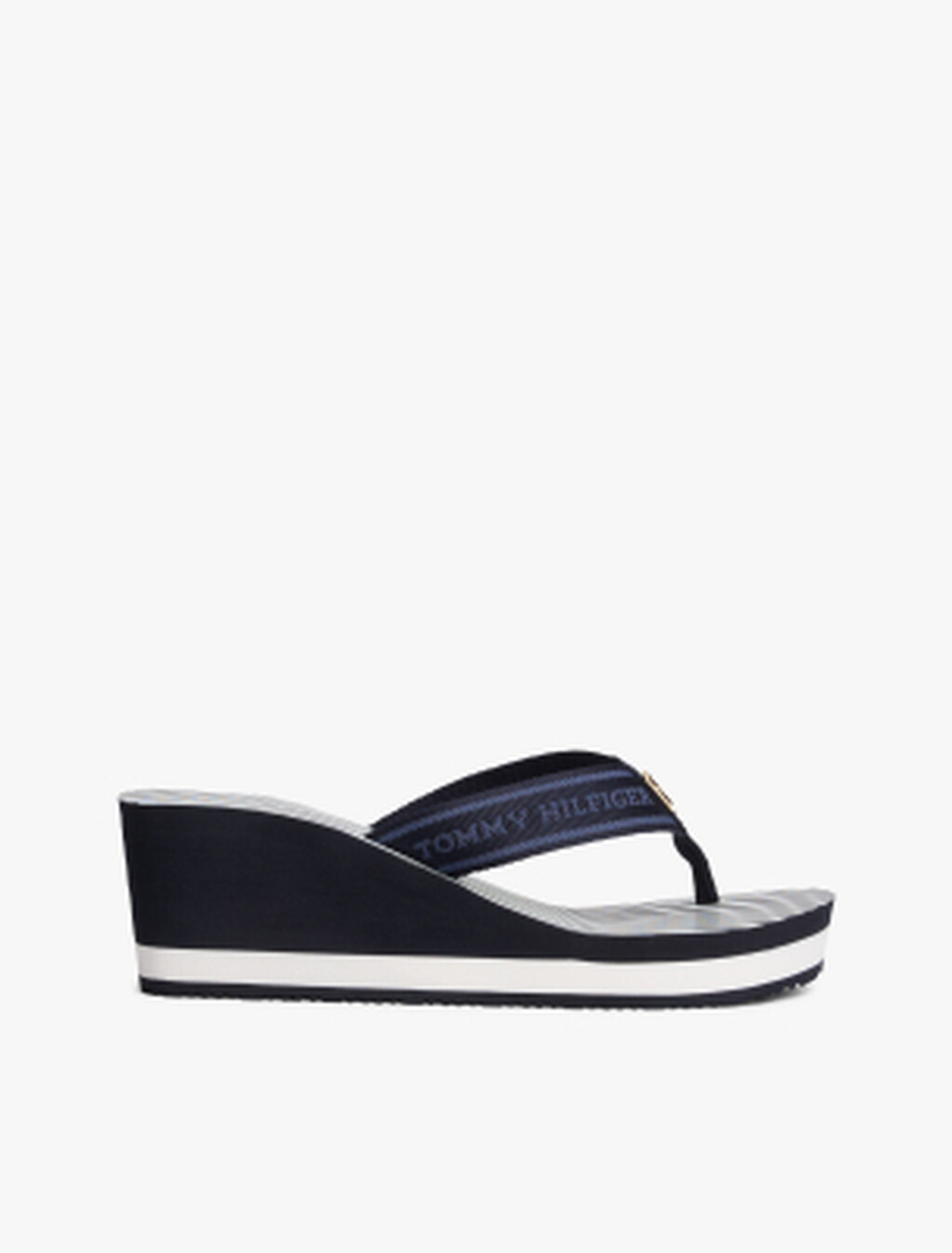 Stripe Logo Webbing Wedge Flip-Flops, Space Blue, hi-res