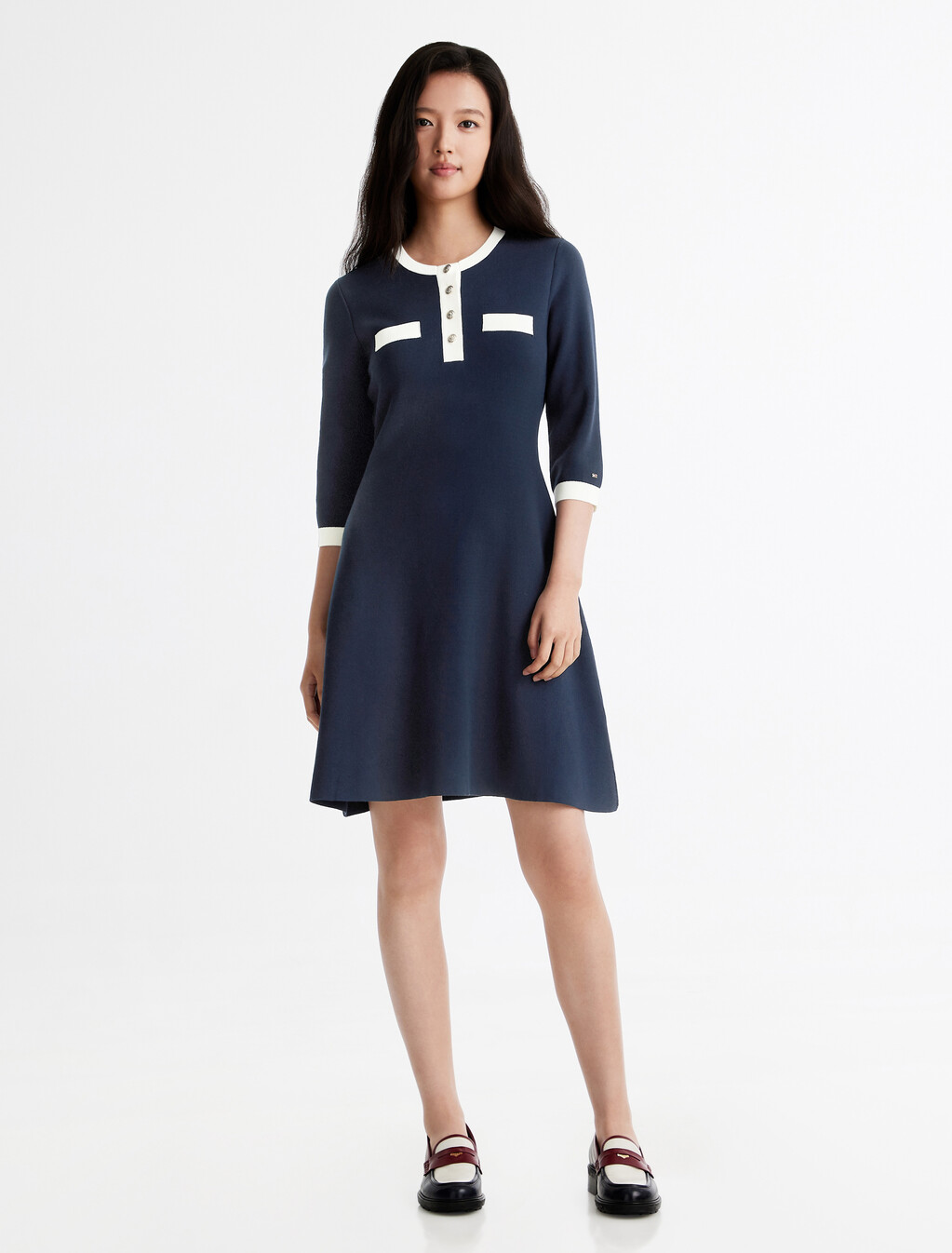 Henley Fit & Flare Dress, Dark Night Navy, hi-res