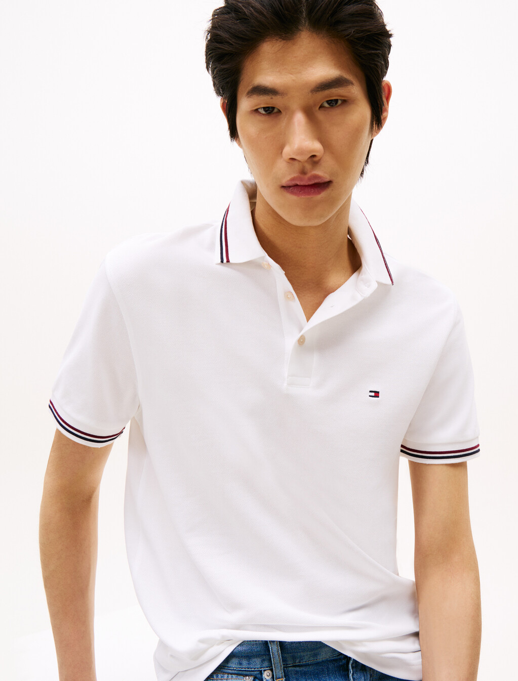 飾邊修身 Polo 衫, White, hi-res