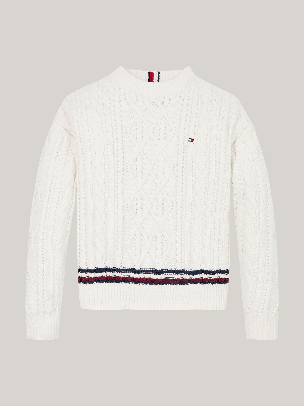 Global Stripe Chenille Cable Knit Jumper, Ivory Petal, hi-res