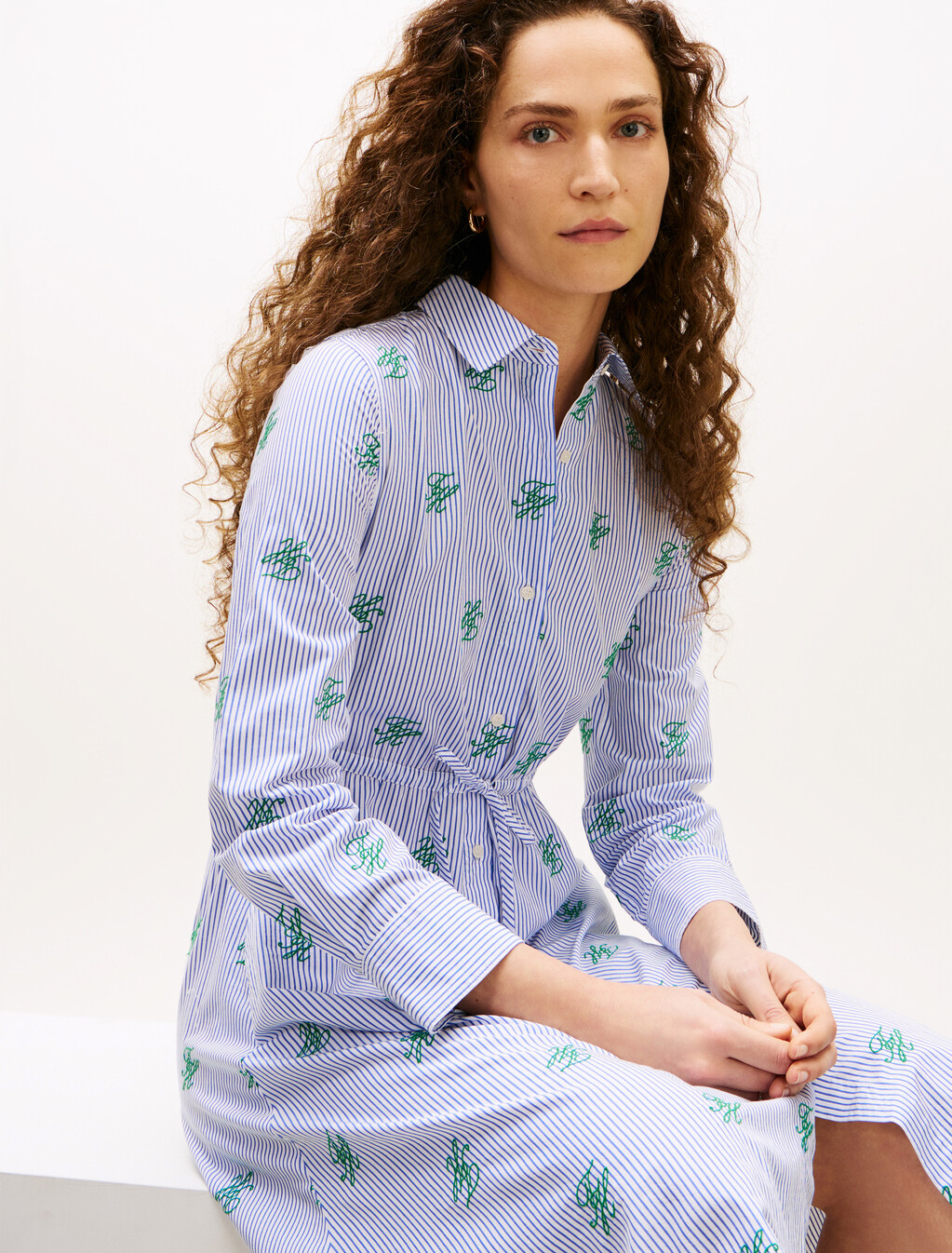 Asia Fit Long Sleeve Shirt Dress, Script Ithaca Blue Spell, hi-res