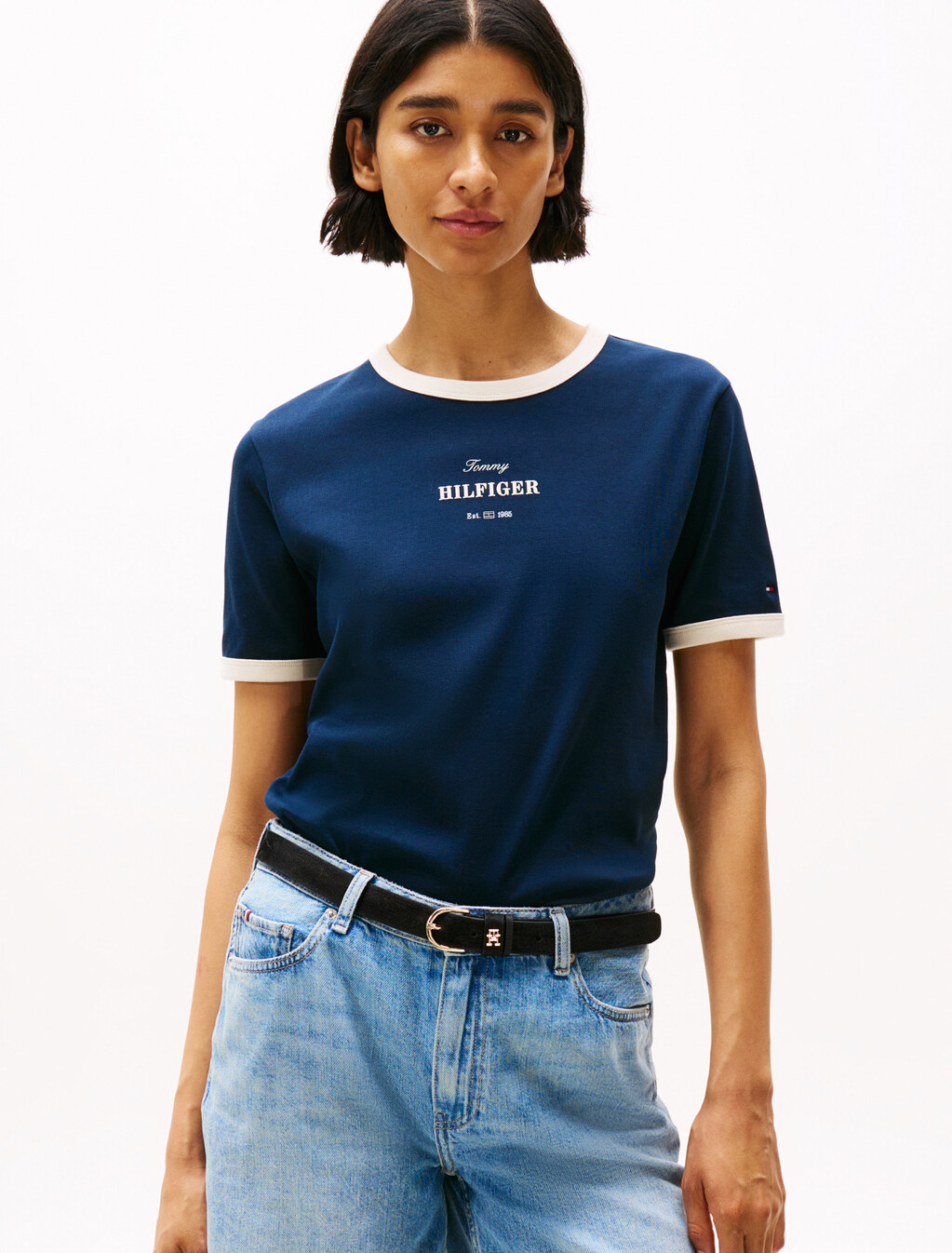 Logo Contrast Trim T-Shirt, Dark Night Navy, hi-res