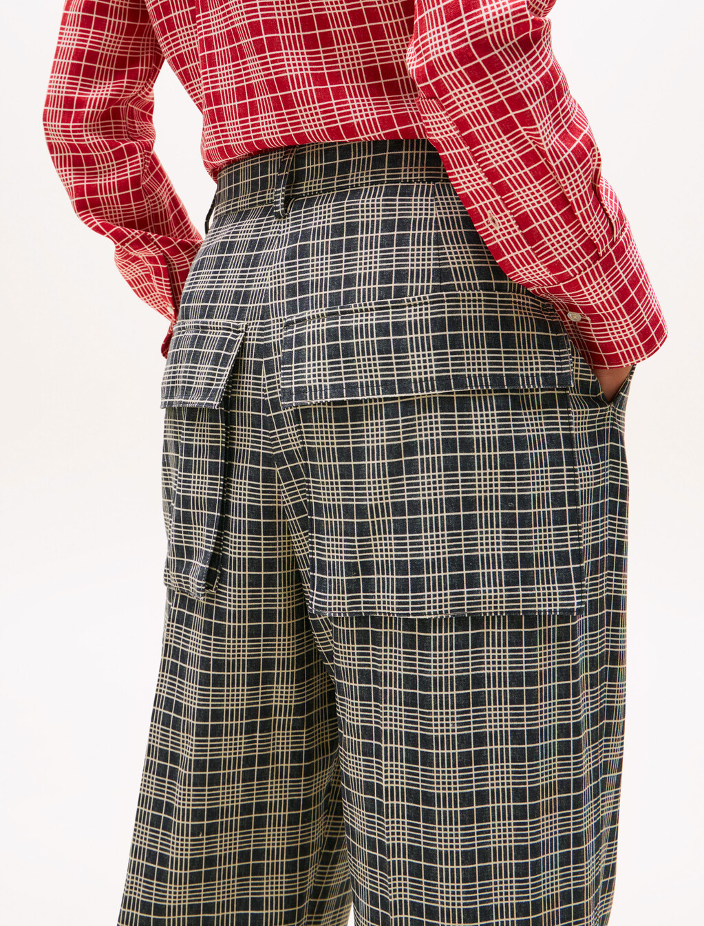 The Runway 系列超寬鬆工裝長褲, Navy Cream Check, hi-res