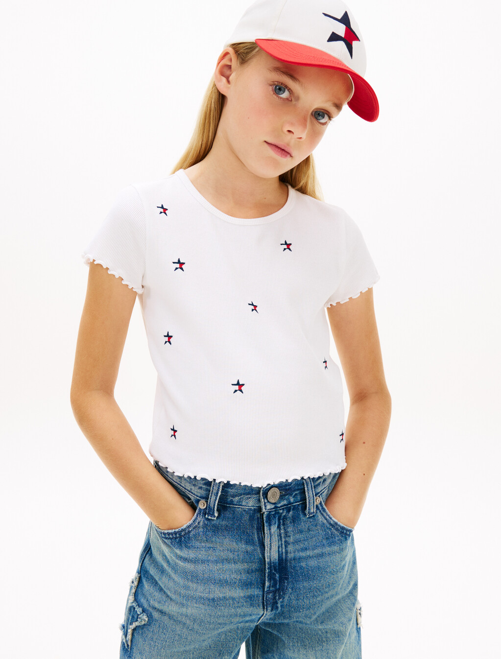 Star Flag Embroidery Extra Slim Top, White, hi-res