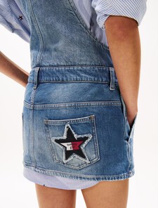 Tommy Girl Mini Denim Dungaree Dress, Indigo Wash / Ecru, hi-res