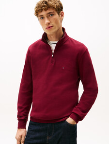 French Rib Knit 1/4 Zip Sweater, Deep Rouge, hi-res