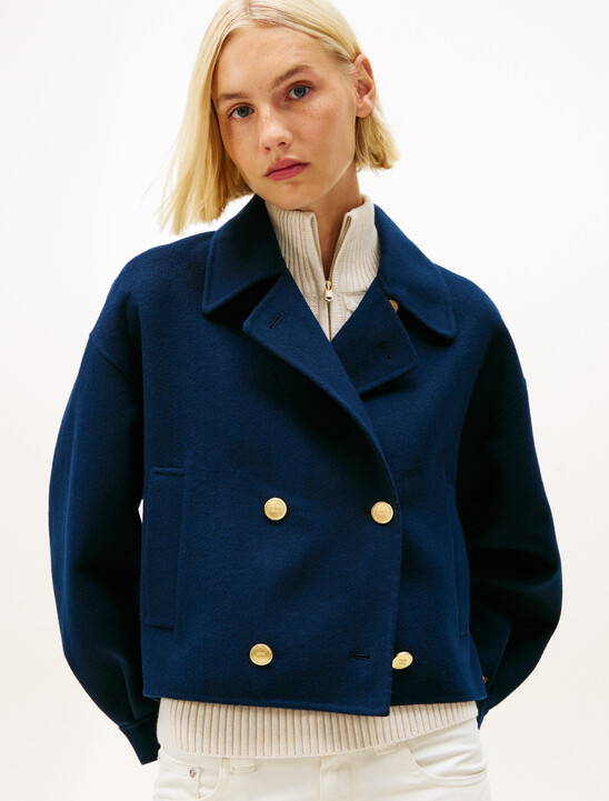 Wool Blend Double Breasted Peacoat