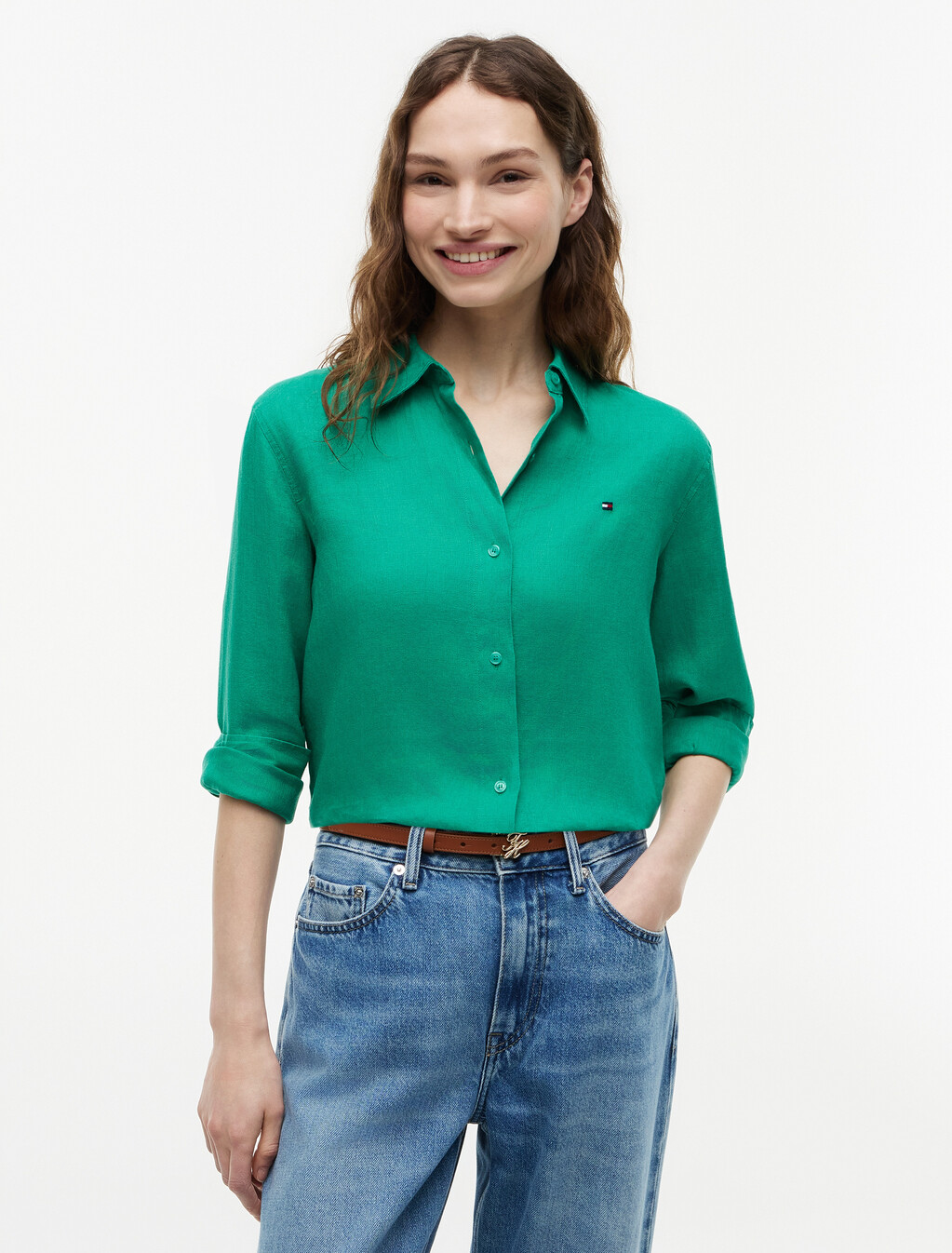 Asia Fit Essential Linen Relaxed Shirt, Courtside Green, hi-res