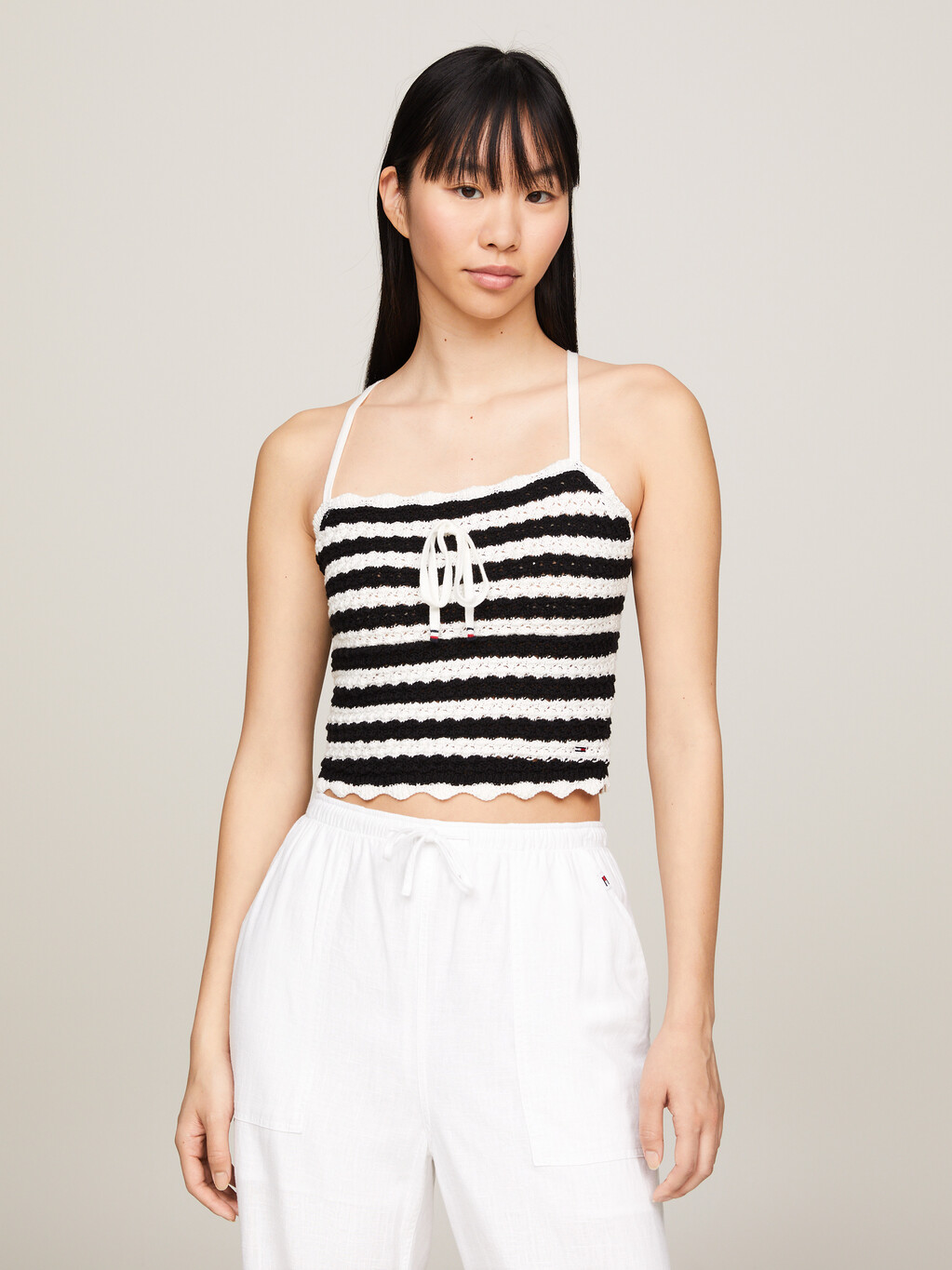 Crochet Stripe Crop Top, Black / Stripe, hi-res