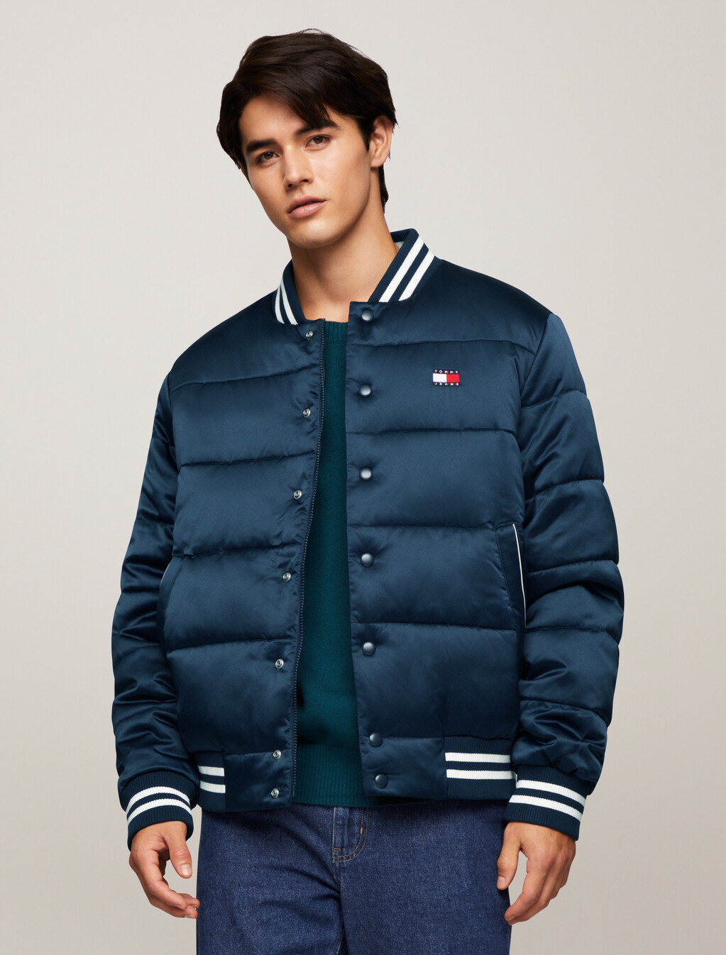 Satin Puffer Jacket, Dark Night Navy, hi-res