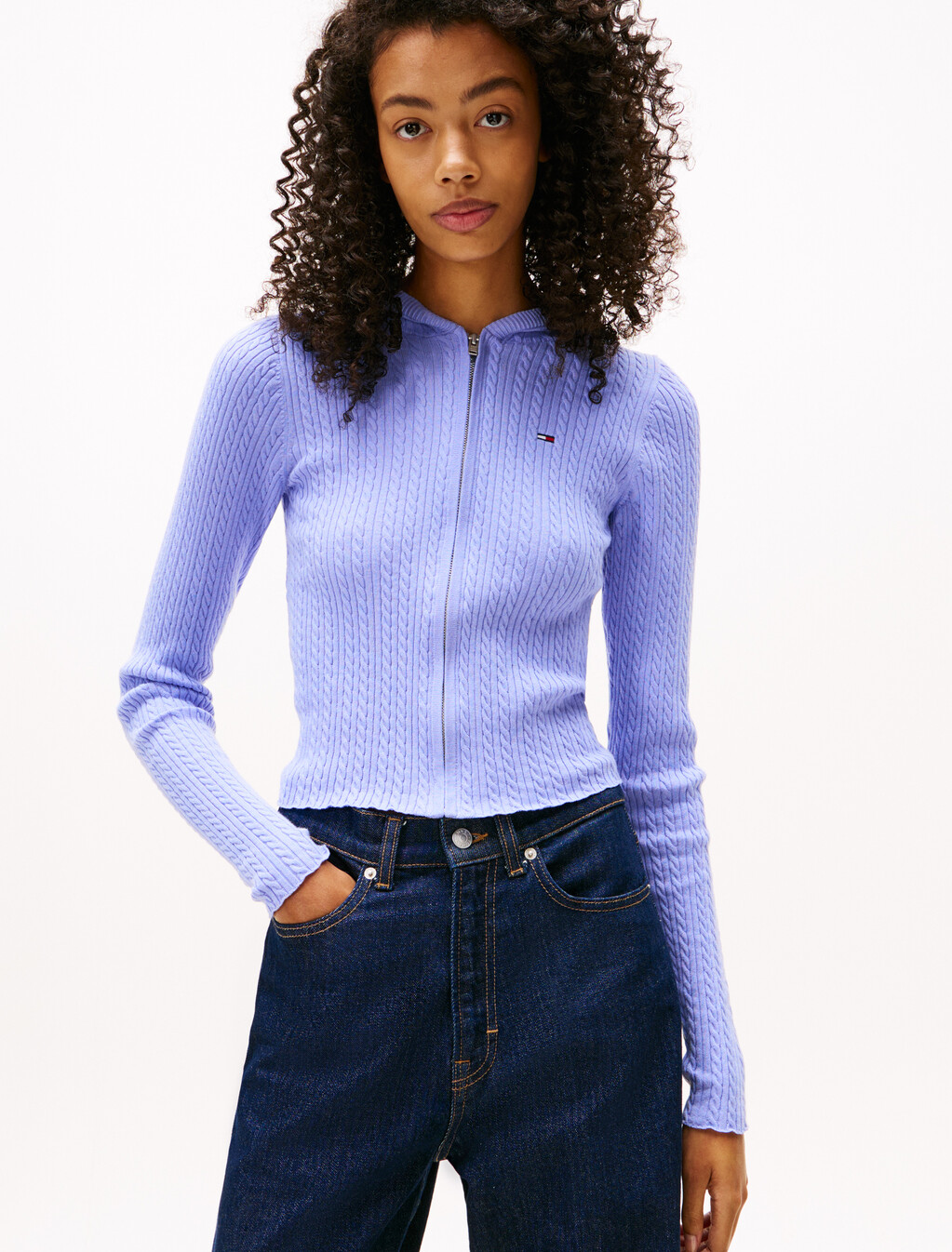 Essential Cable Knit Zip Jacket, Vintage Iris, hi-res