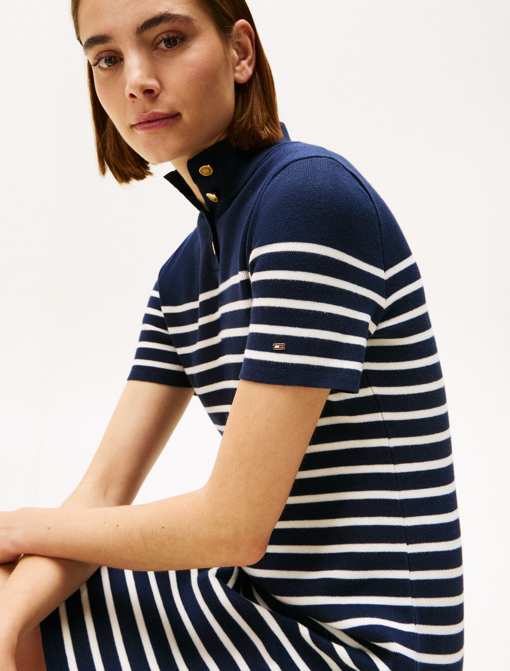 Jersey Mock Neck Mini Jumper Dress, Placed Thin White Stp Sweaters, hi-res