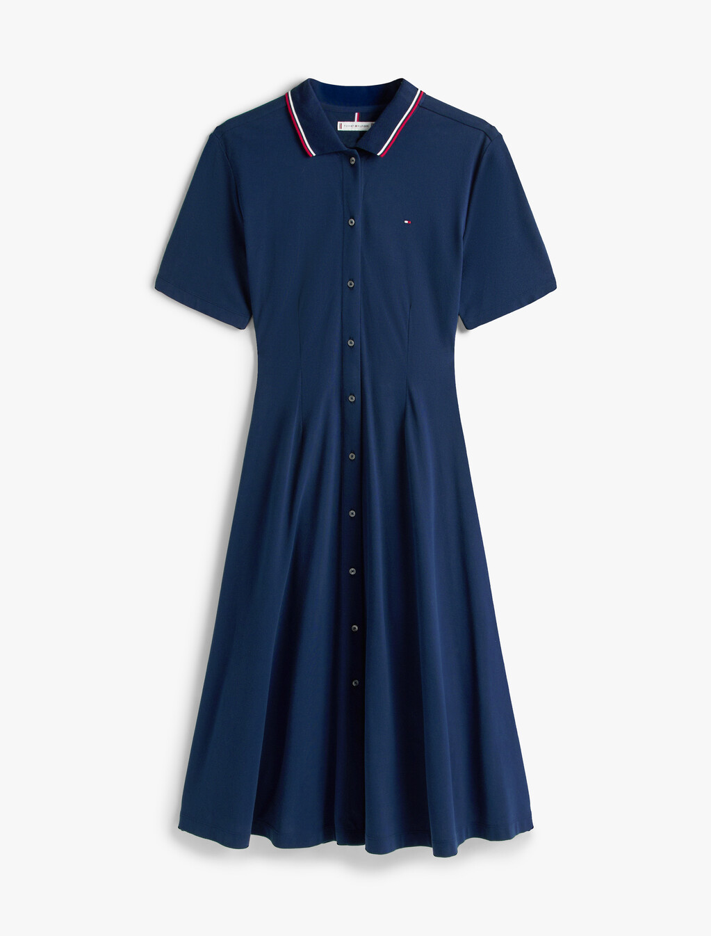 針織合身喇叭版型 Polo 連身裙, Dark Night Navy, hi-res
