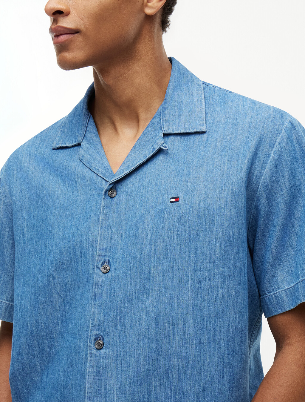 Relaxed Fit Short Sleeve Denim Shirt, Mid Blue Denim, hi-res