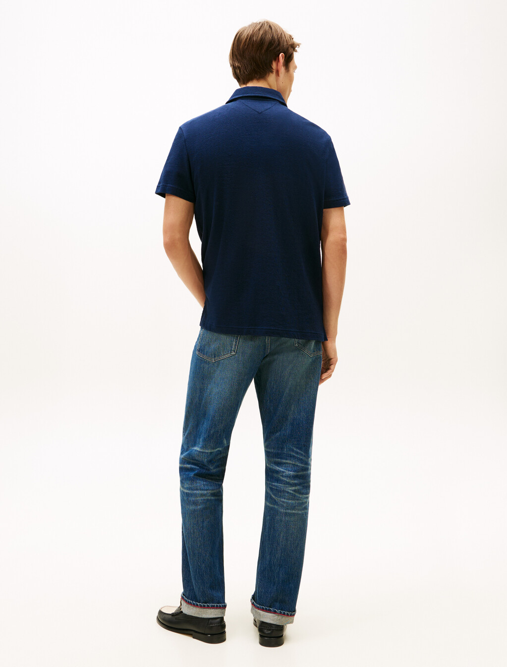 Reverse Terry Embossed Logo Polo, Dark Night Navy, hi-res