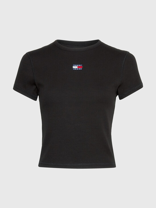 BADGE RIB-KNIT FITTED T-SHIRT