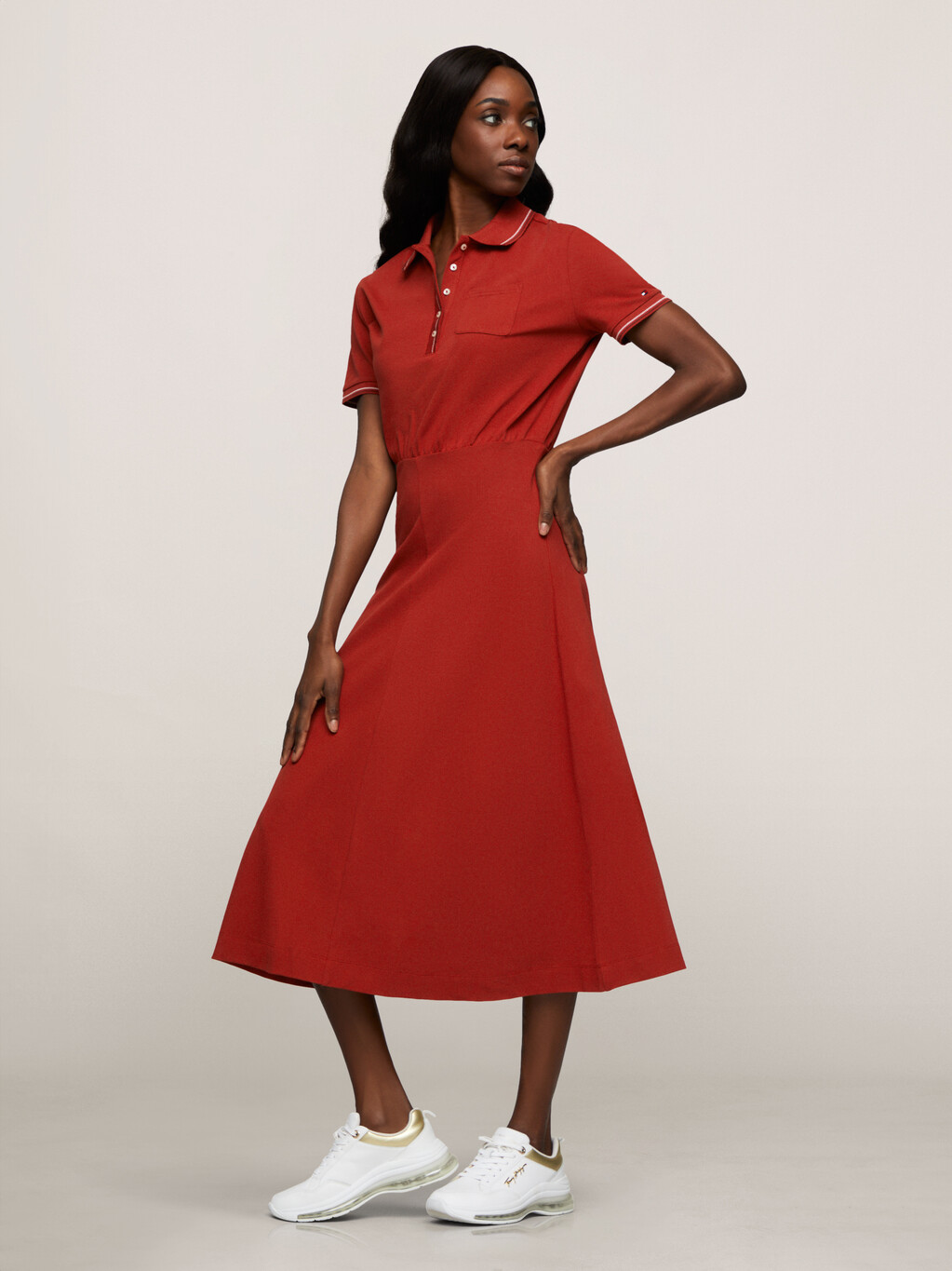 Fit and Flare Polo Dress, Dark Magma, hi-res