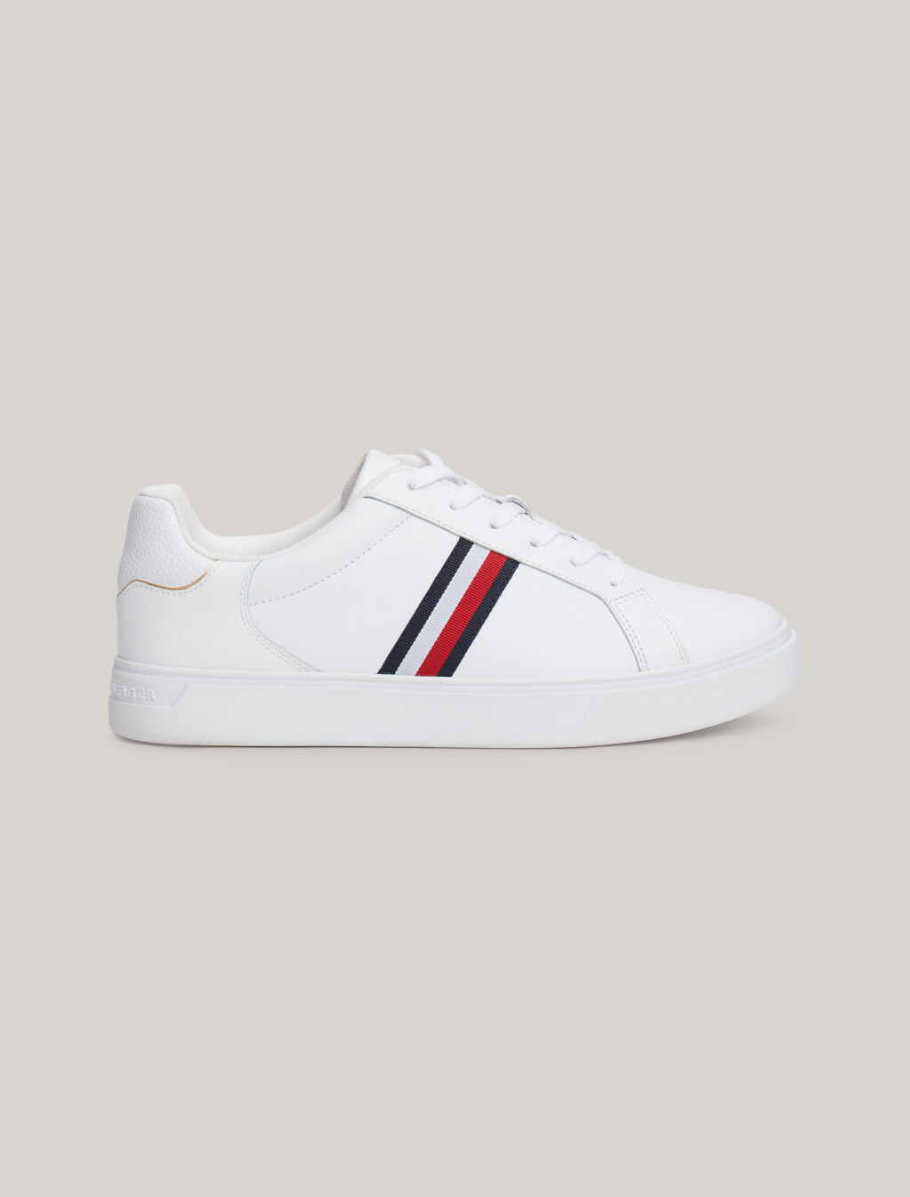 Essential Leather Signature Tape Court Trainers, White, hi-res
