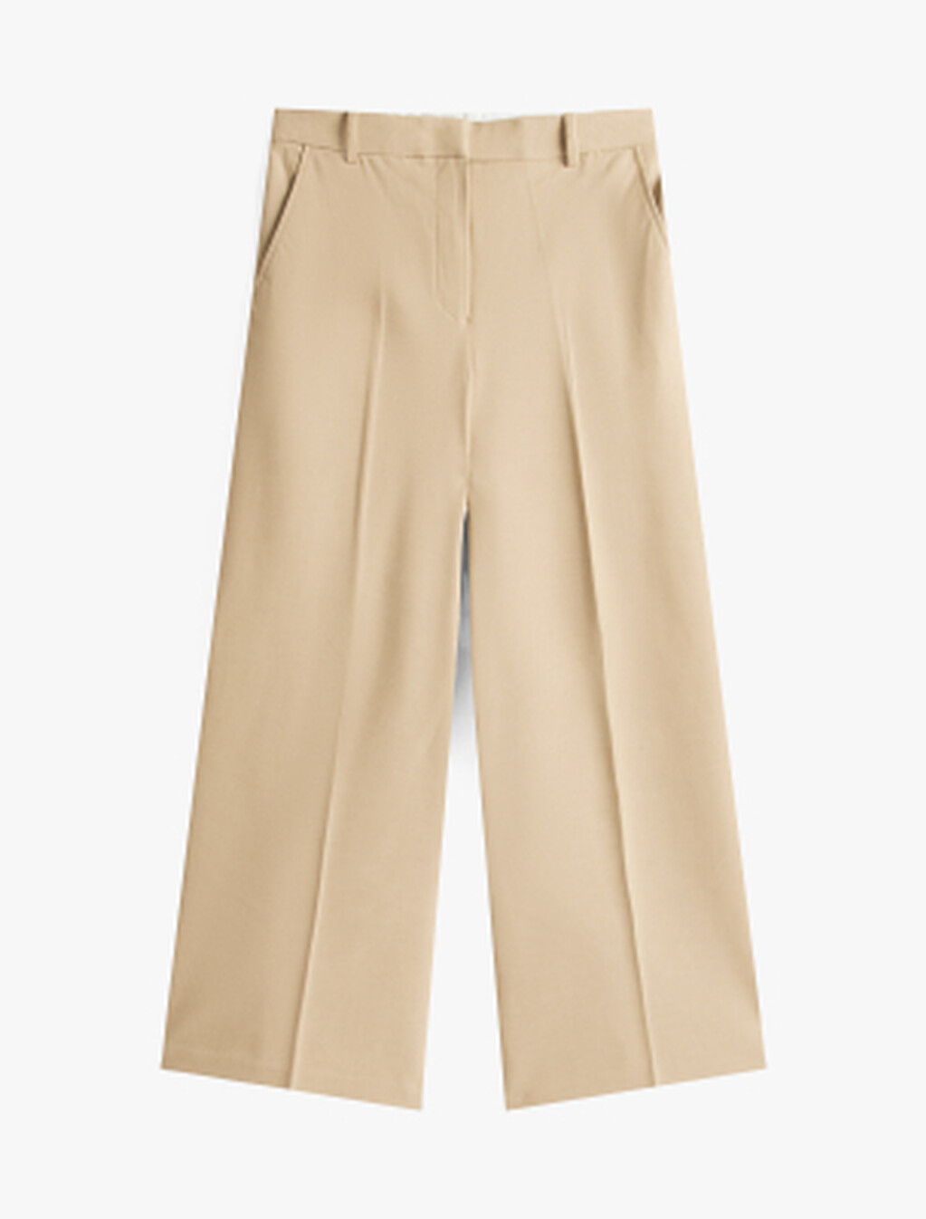 Anti-Wrinkle Wide Leg Cropped Trousers, Beige, hi-res