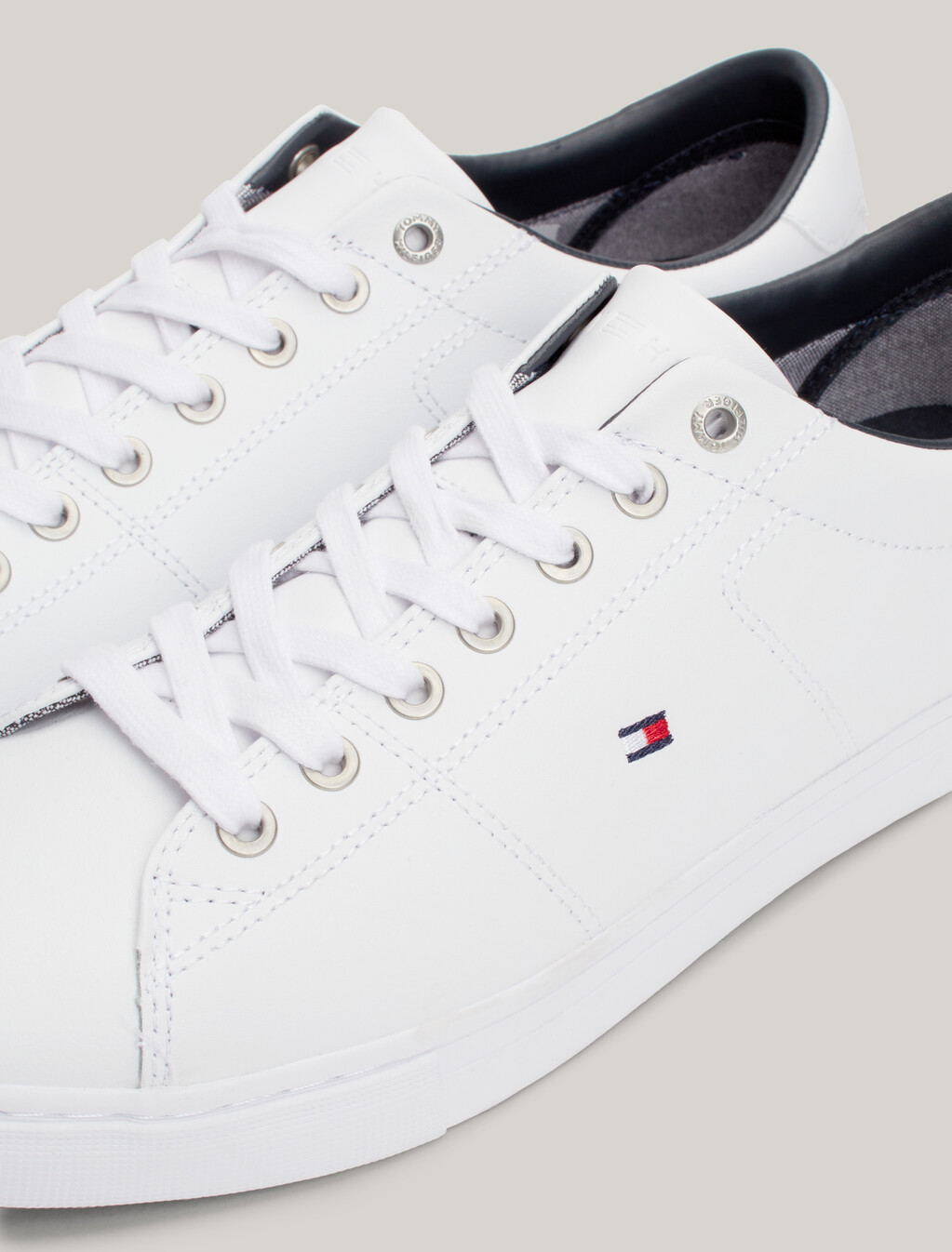 Essential Leather Lace-Up Trainers, WHITE, hi-res