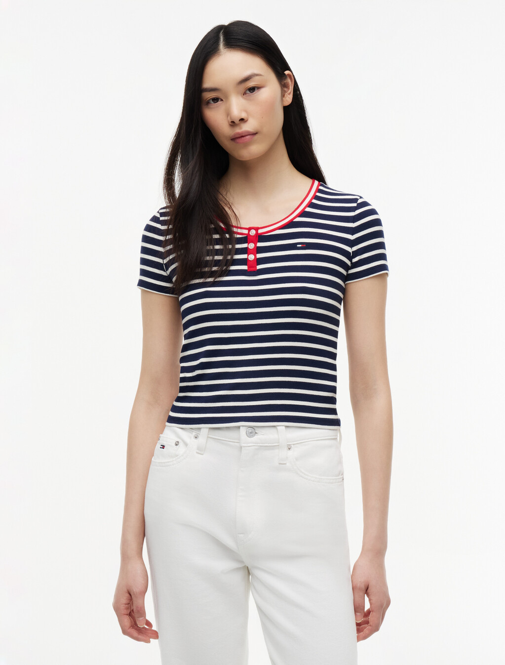 Slim Henley T-Shirt, Navy / Stripe, hi-res