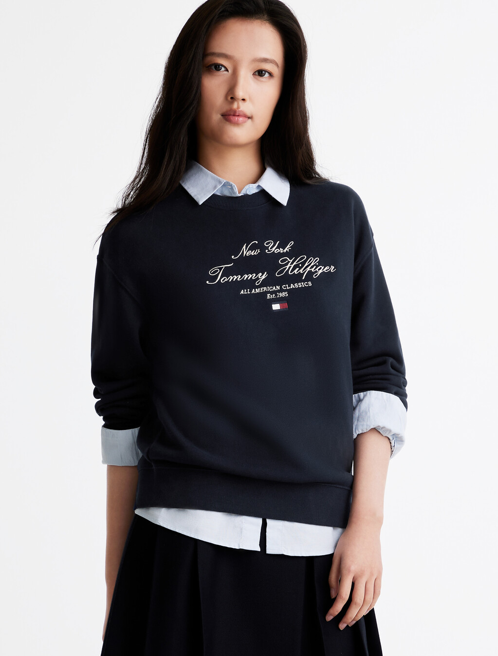 Script Logo Embroidery Sweatshirt, Dark Night Navy, hi-res