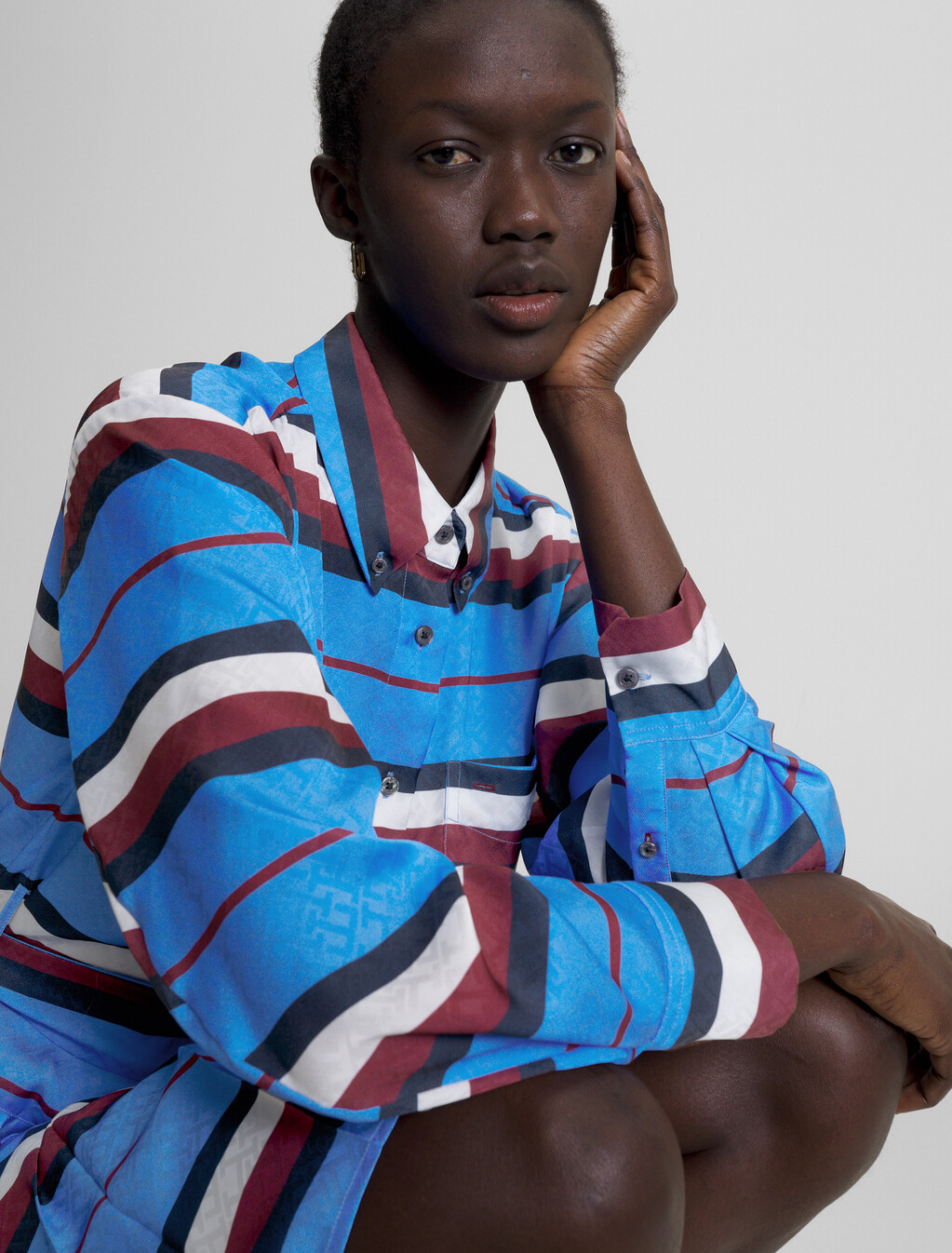 Crest Stripe Relaxed Fit Shirt Dress, Iconic Blue, hi-res