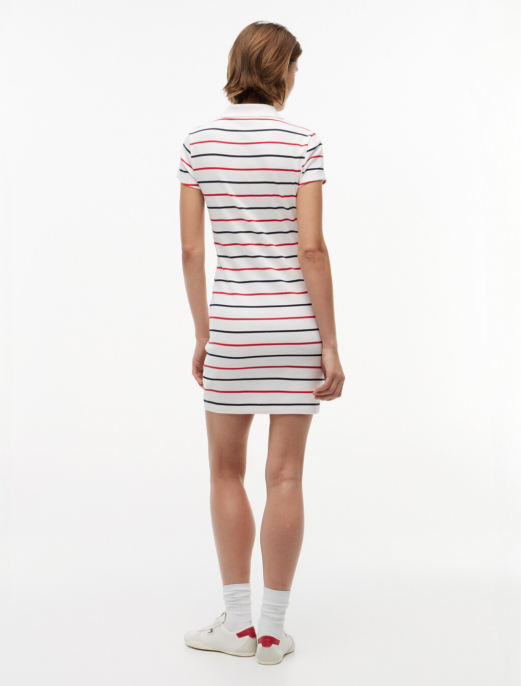 羅紋貼身長版迷你 Polo 連身裙, Ecru / Multi Stripe, hi-res